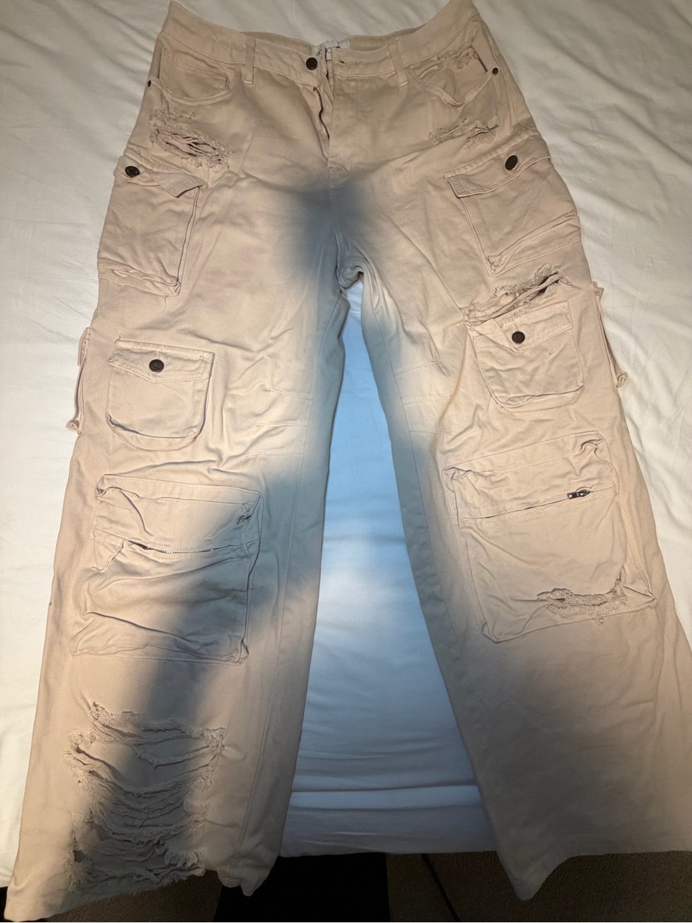 Fashion Nova Women's Distressed Cargo Jeans in Beige